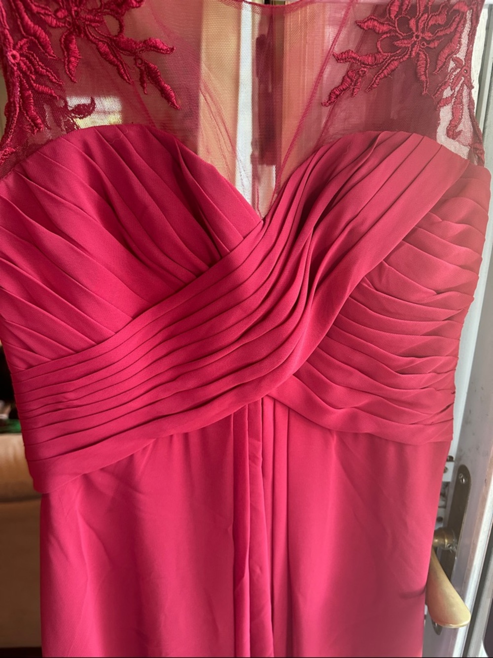 MoriLee sz 6 Sleeveless Red Mesh Yoke Pleated Bodice Dress